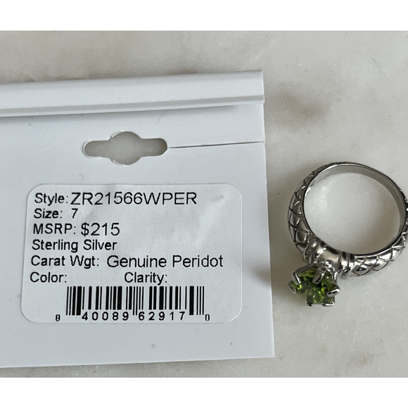 Savvy CIE Sterling Silver Genuine Peridot Ring Size 7 Green Oval w/ Etched Band - Picture 6 of 6